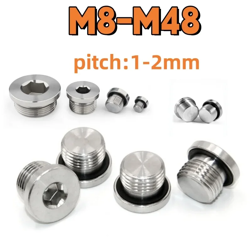 Sealing Plugs M8-M48 304 Stainless Steel Flange Hexagon Plug Without/With ED Seal Ring Oil Plug Pipe Fitting Adapter Connector