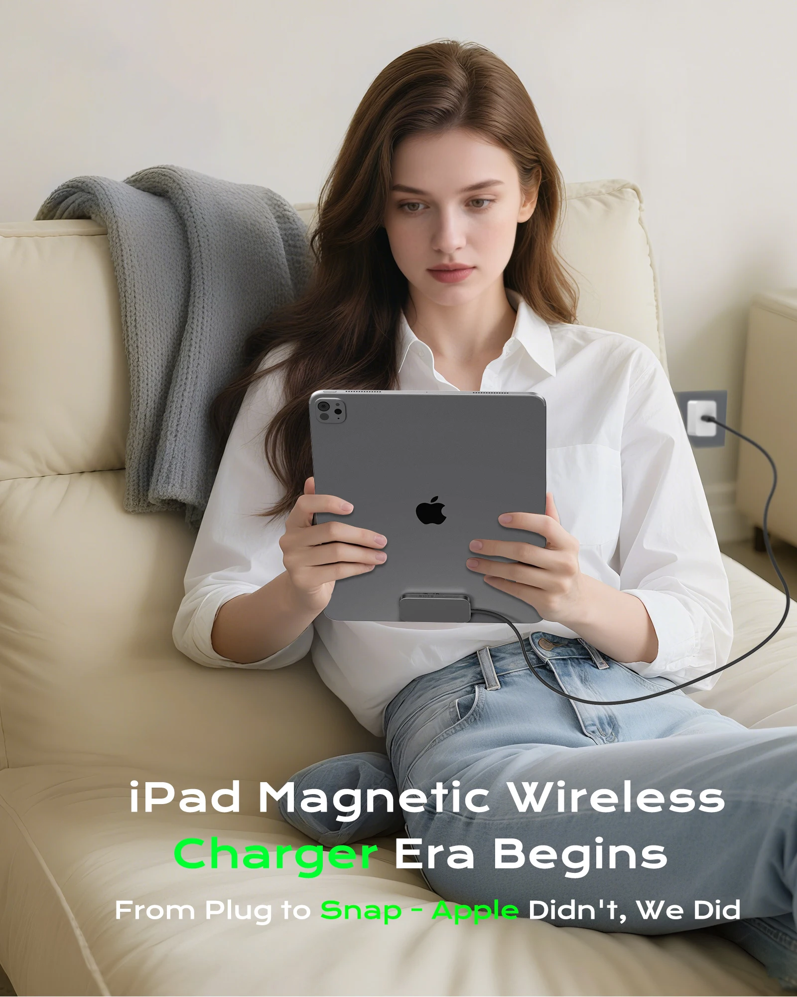 شاحن لاسلكي مغناطيسي M30 لجهاز iPad Pro/iPad Air شاحن موصل ذكي للشحن السريع مع كابل USB-C بطول 5.56 قدم (محول ليس)