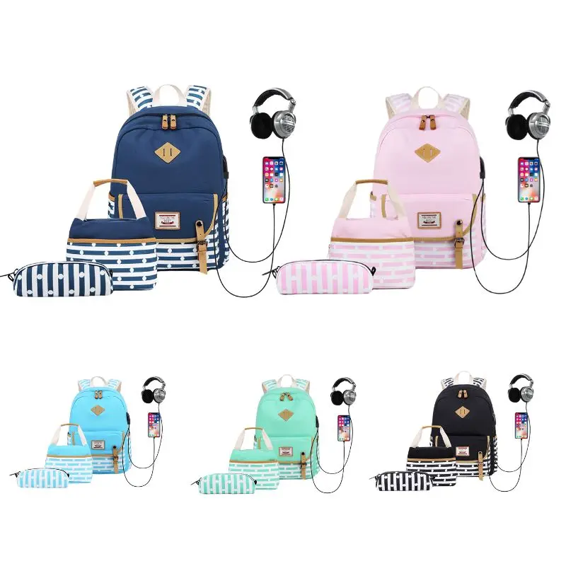 Borse zaino scuola per Laptop centrale primario con porta di ricarica USB zaino Bookbag Set con borsa Lunch Box