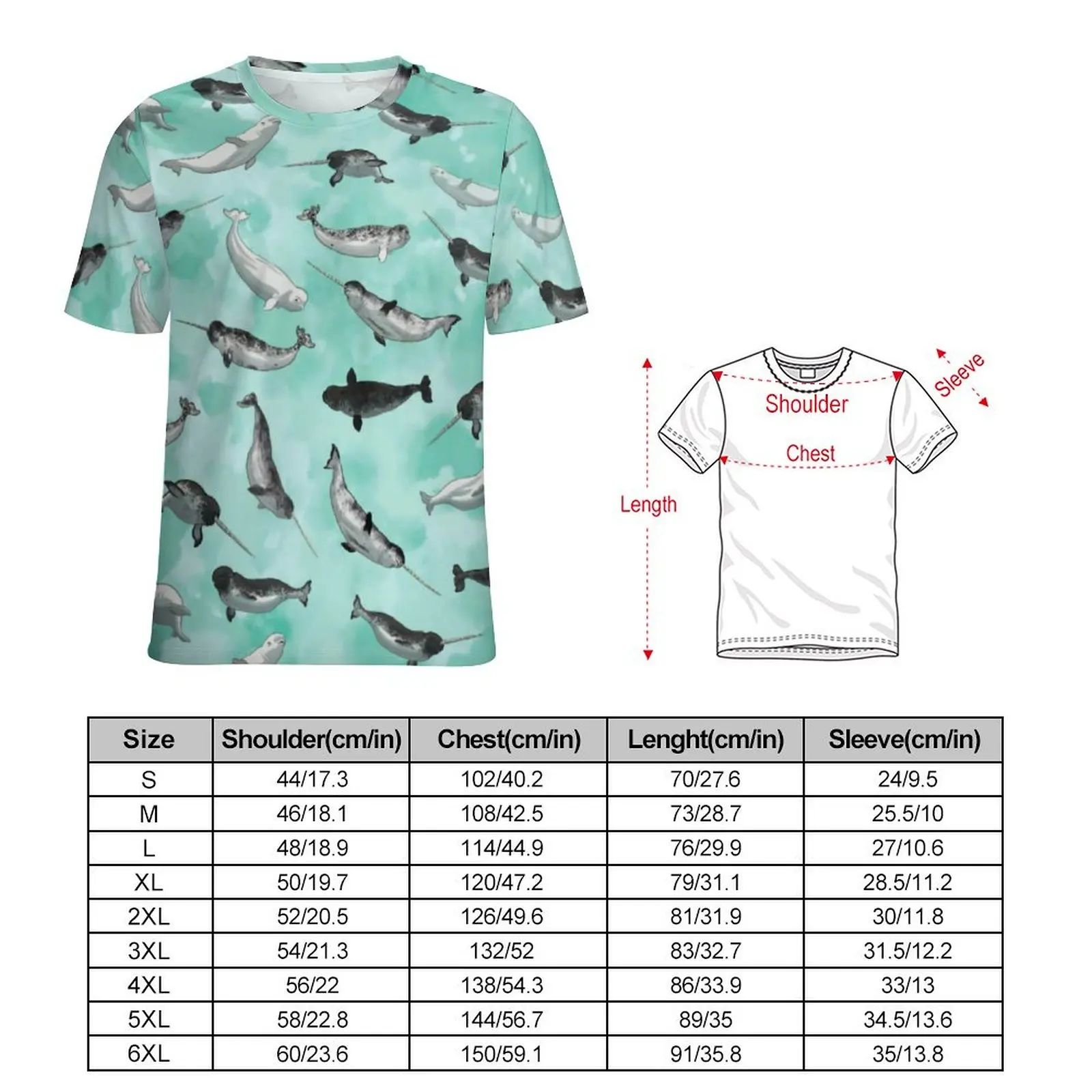 Women T Shirt Arctic Animal Print O Neck T Shirts Short Sleeve Narwhal and Beluga Cool Custom Tshirt Casual Top Tees Big Size