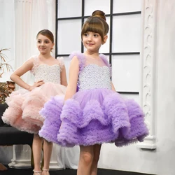 Pearl Girl Princess Dress Layers Pink Girl Dresses Short Flower Girl Dresses Cute Bow Baby Girl Dresses Wedding Party Dresses