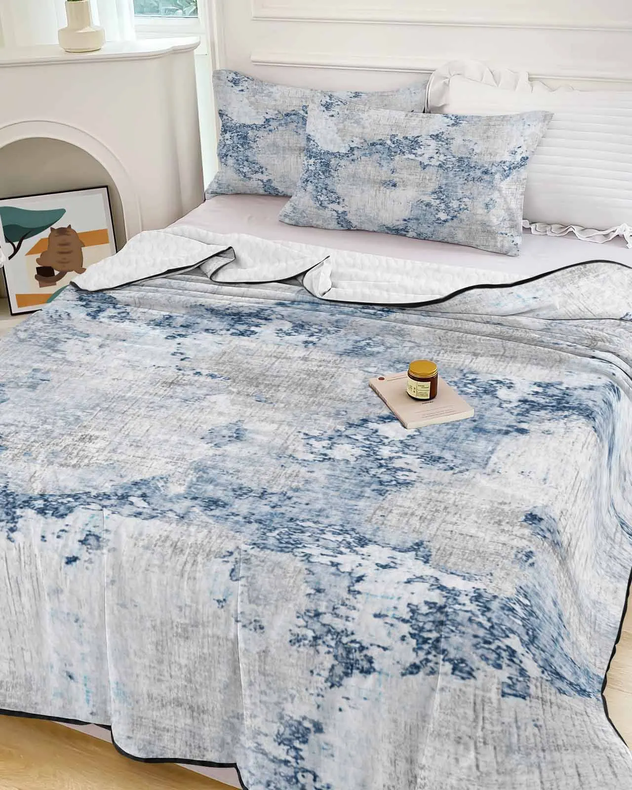 

Abstract Blue Cloth Texture Distressed Summer Cooling Quilt Air Condition Blanket Comfortable Lightweight Bedroom Thin Quilt