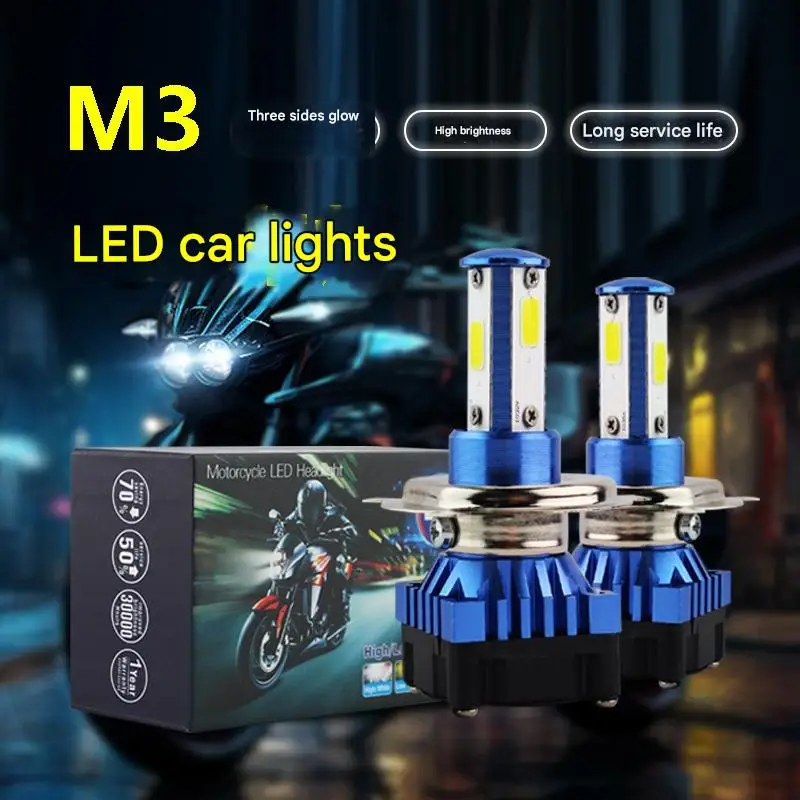 

M3 Motorcycle LED Headlight Bulb Triple Side Emitting Super Bright Built-in Headlamp Universal Motorbike Front Light Retrofit
