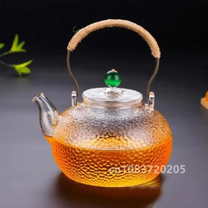 

Glass High Temperature Resistant Tea Set Handmade Hammered Texture Flower Teapot With Handle To Make Teapot Gaiwan Pu Erh