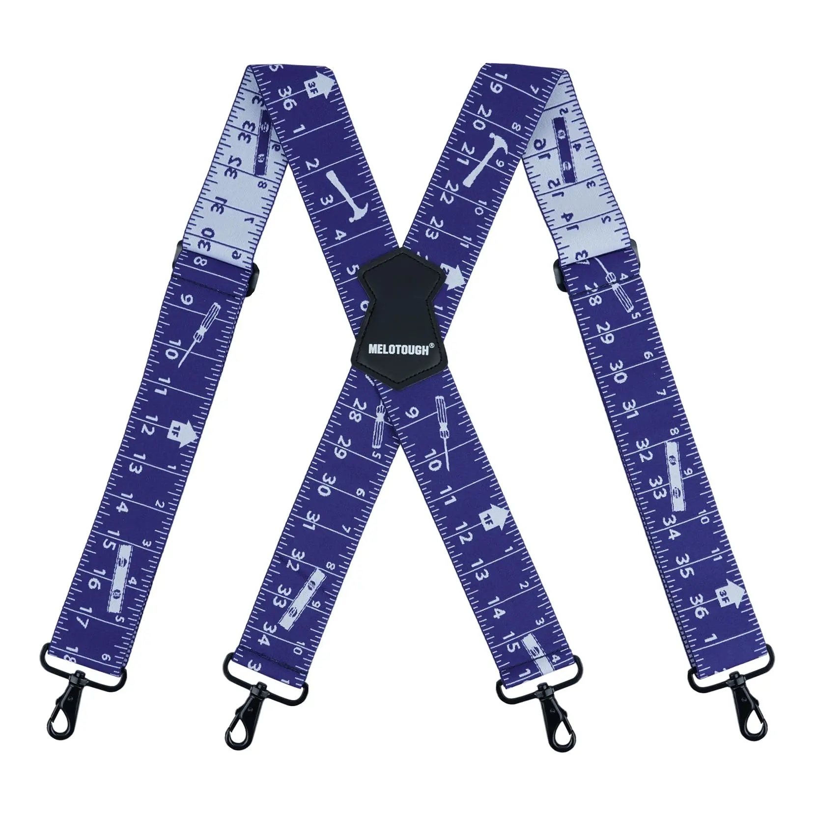 MELOTOUGH Men Suspenders Fully Elastic 2 Inch Wide Suspender for Men Heavy Duty X Back Work Suspender for Jeans （Blue Rule）