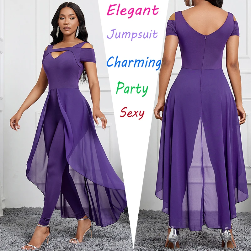 Spring New Fashion Woman Long Jumpsuits Elegant Short Sleeve Ruched Sexy Backless Asymmetrical Monos Para Mujer