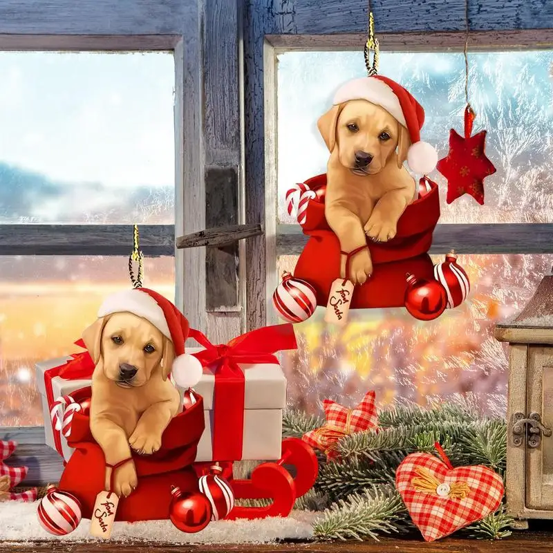 Dog Christmas Ornaments Acrylic Dog Ornament for Christmas Tree Hangable Decoration Tree Decor Season Decor for Indoor Outdoor
