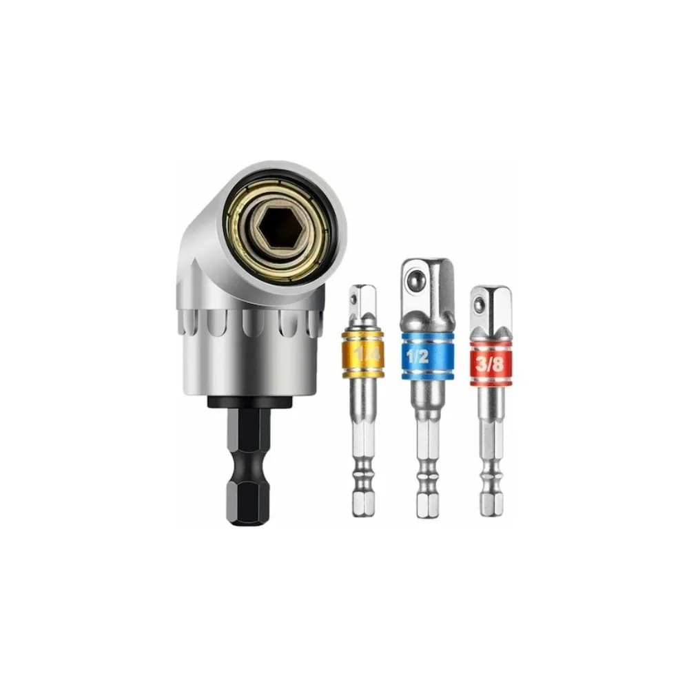 Black 105 ° Turning Screwdriver Joint Electric Drill Corner Socket Screwdriver Head 3PC Hexagonal Conversion Extension Tools Set