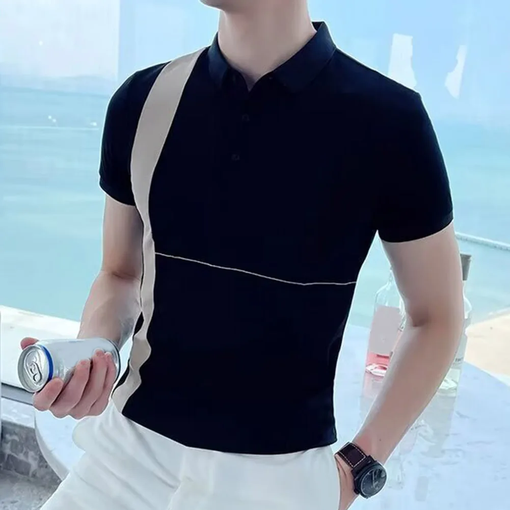 

Color Patchwork T-shirt Men Shirt 2XL 3XL Summer Casual Tops Regular Clothing Length Slight Stretch Elasticity