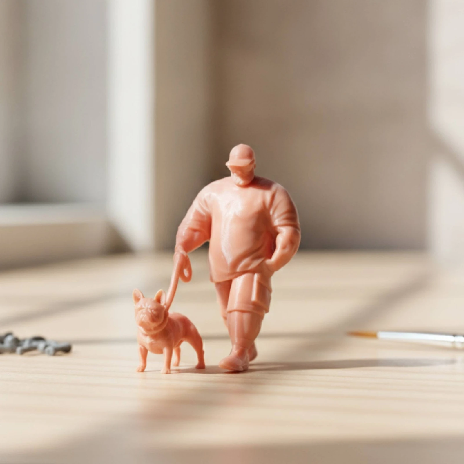 Man Walking Dog Figure High-Quality Dog Walking Figurine Diorama Figure Non Unpainted for Hobbyists, Sand Table