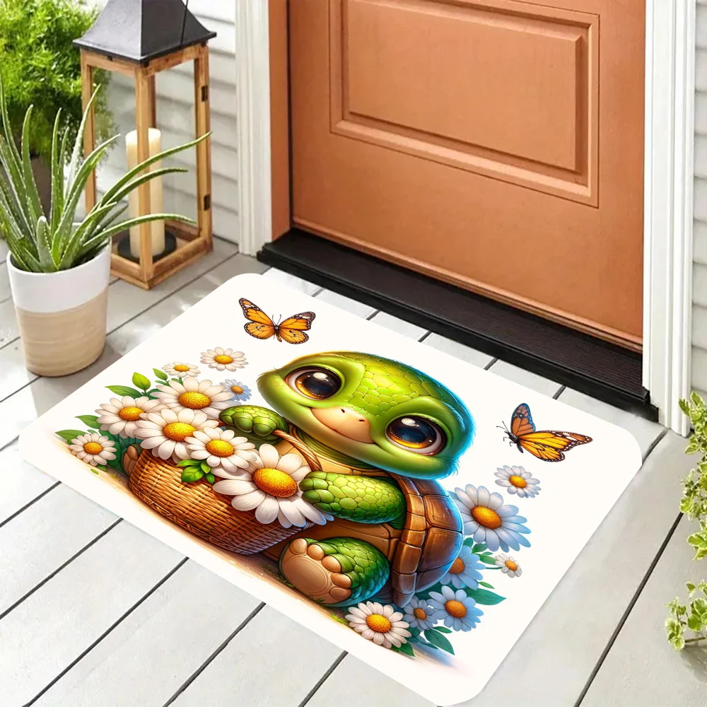 

Baby Turtle Flowers Door Mat Bedroom Bedside Foot Mat Living Room Balcony Hallway Entrance Non-slip Floormat8.19