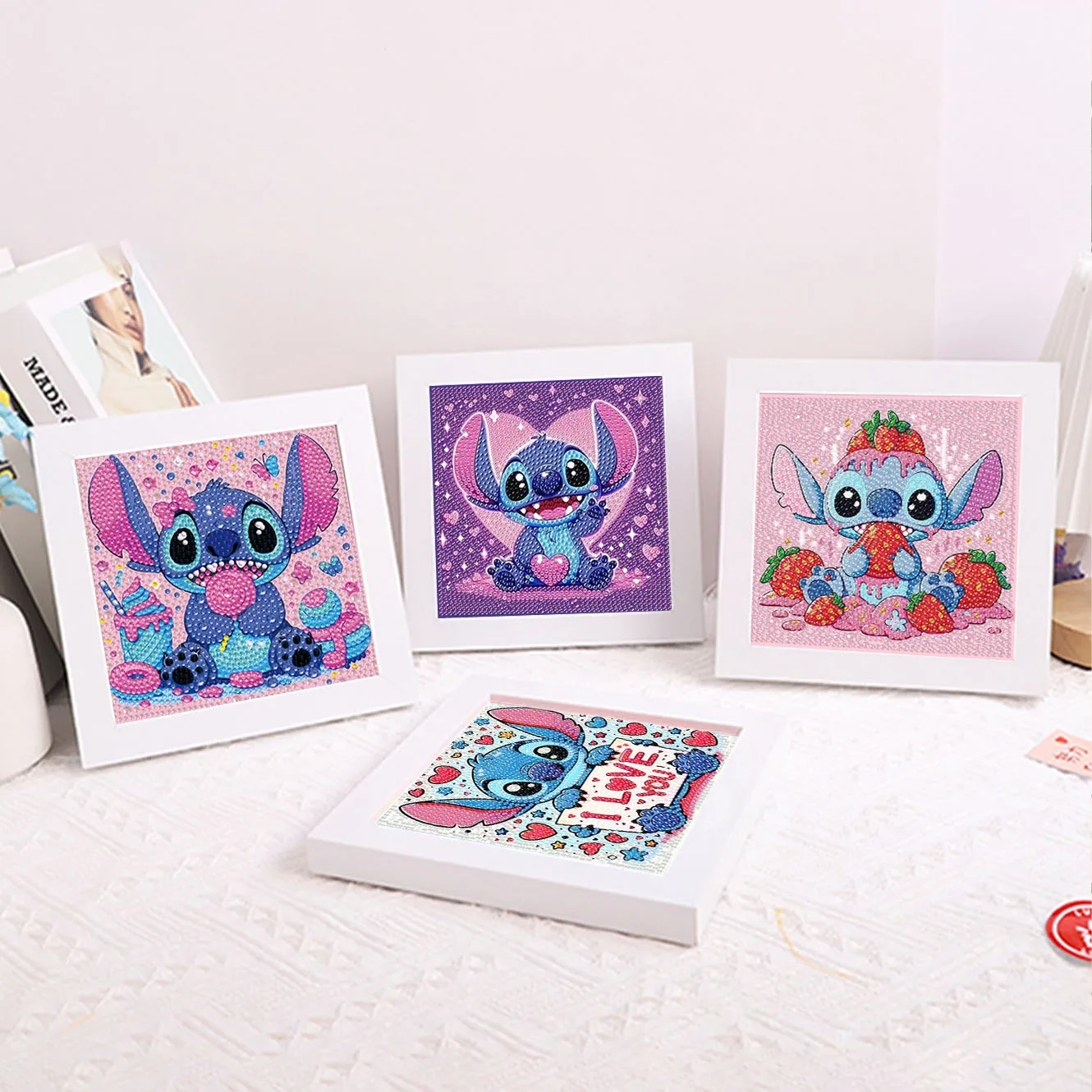 

Disney Lilo&Stitch Crystal Diamond Keychain 5D DIY Acrylic Cross Embroidery Belt Frame Kit Couple Handmade Birthday Gift