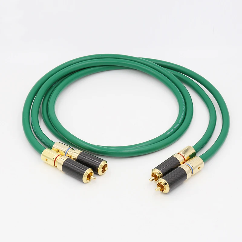 

2328 Hi Fi OCC Copper Silver Plated Audio Cable With Gold Plated Carbon Fiber RCA Male Plug Connector