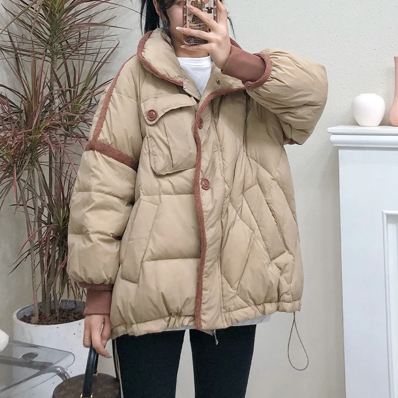 2023 New Women Cotton Padded Casual Jacket Female Warm Parkas Loose Thick Outwear Korean Fashion Short Coat