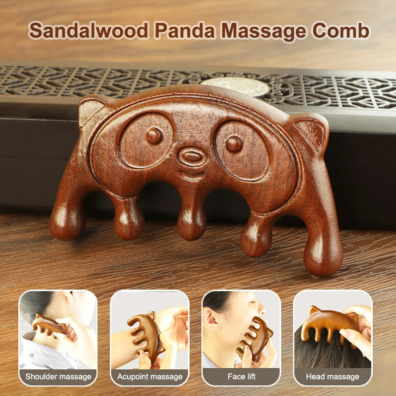 

【Peace】Sandalwood Panda Massage Comb Head Meridian Comb Face Eye Shoulder Neck Scraping Treatment Hair Care Anti-static Comb