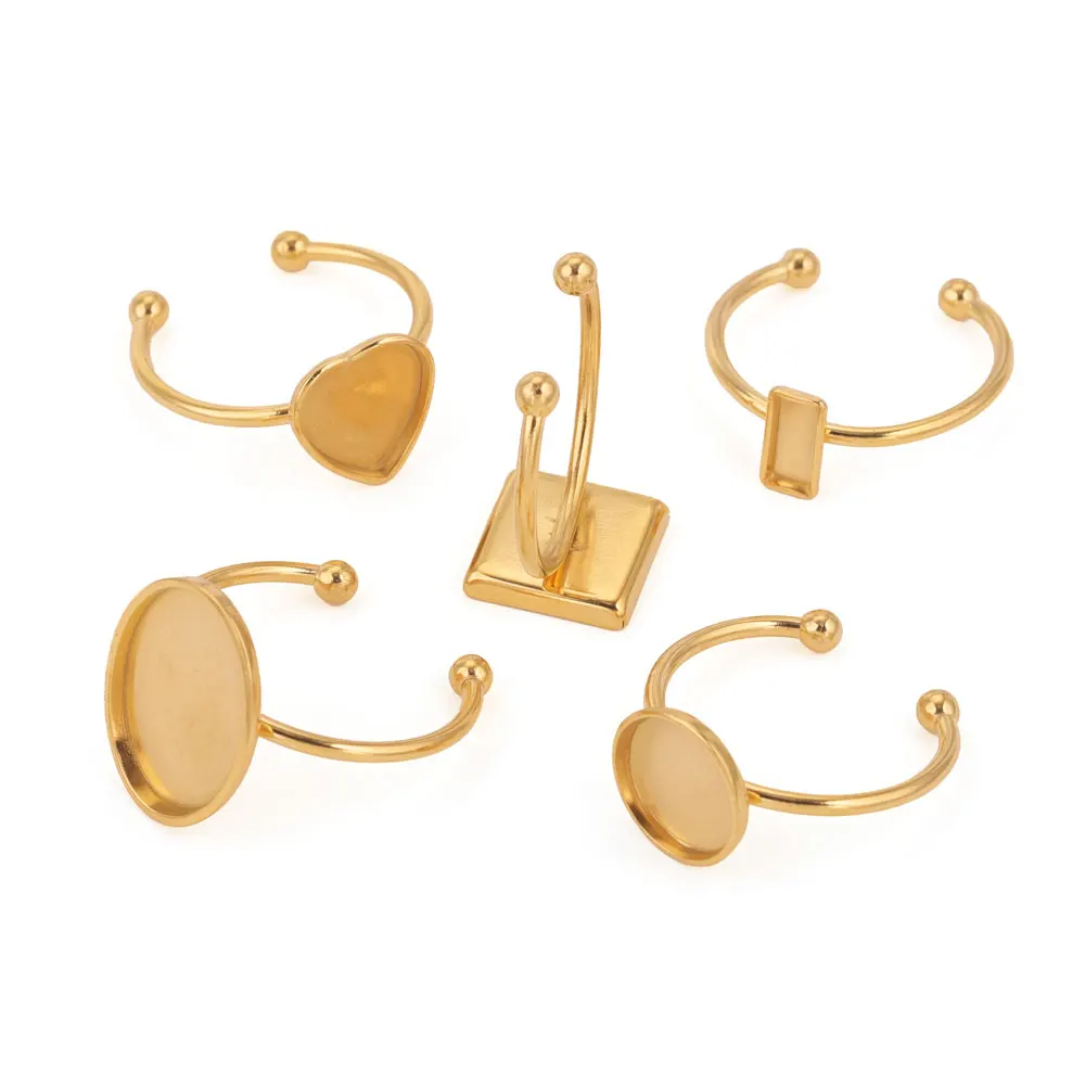 10 Stück verstellbare offene Ringfassungen aus Edelstahl, leere Basis, Lünette, Cabochons, Ringe für Schmuckherstellung, DIY-Fingerring, blanko – Detail 7