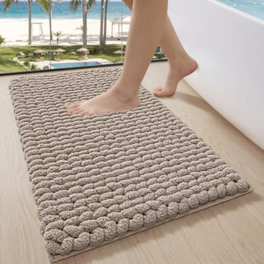 

Luxury Bathroom Rug Ultra Soft Quick Dry Bath Mat Non-Slip Absorbent Thick Chenille Bath Rug Cozy Braid Design Floor Mat for Ba