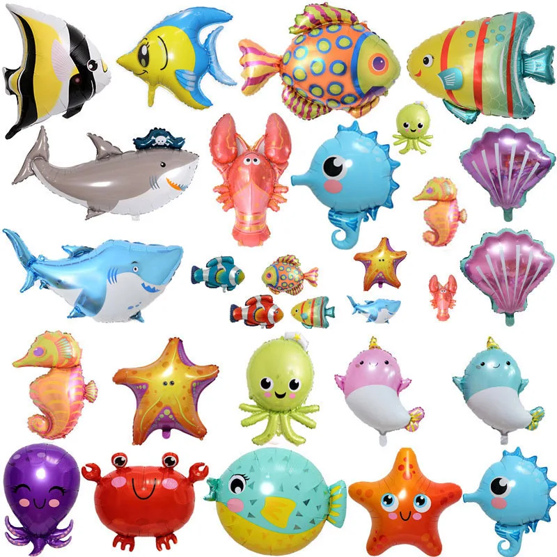 Ocean Animals Balloons Cartoon Fish Balloons Foil Balloons for Boys and Girls Birthday Ocean Themed Party Baby Shower Decoration