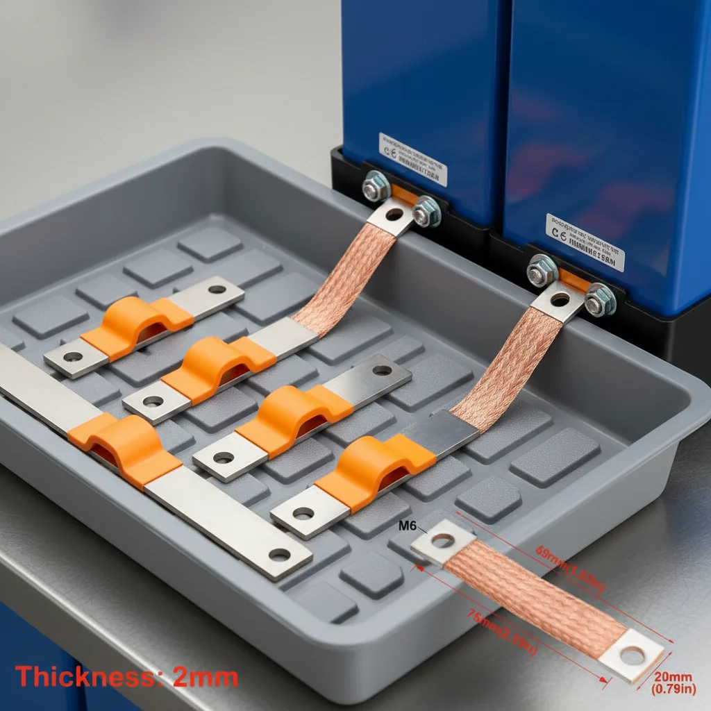 

1 Pcs 2mm Battery Cells Connector 230Ah 280Ah Flexible Busbar M6 Posts Straps 56mm Hole Central Pitch Connector Clip Contact