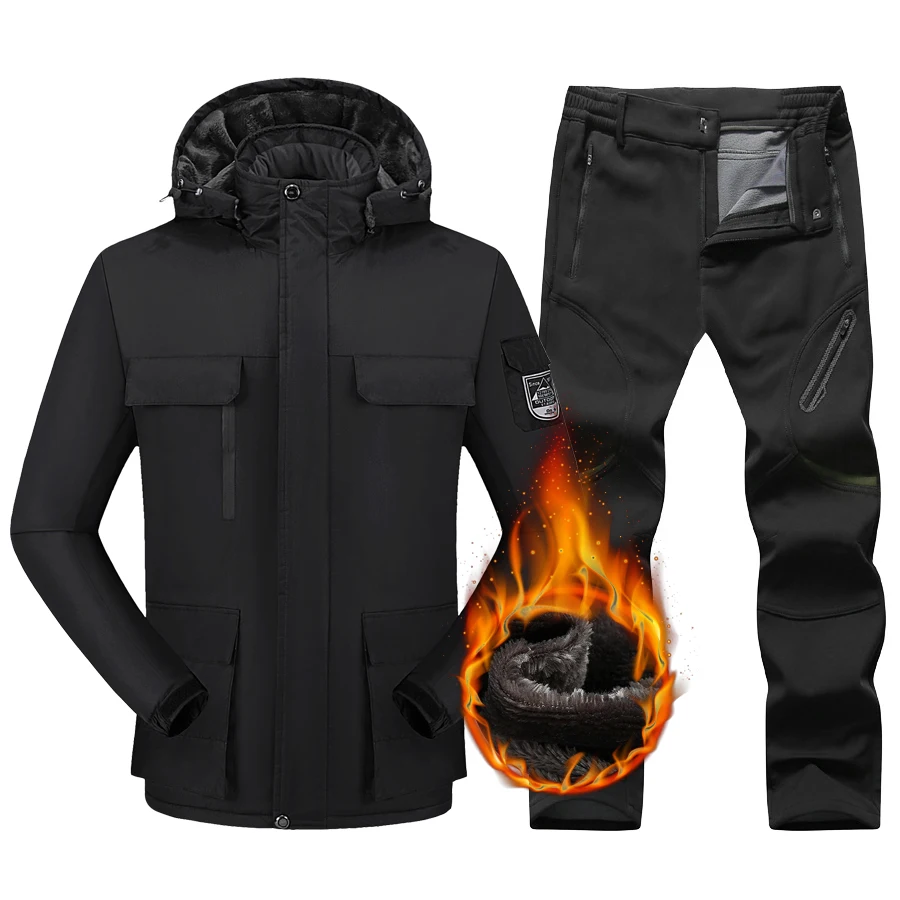 Männer Ski Anzug Winter Wasserdichte Snowboard Fleece Jacke Hosen Männlichen Außen Ski Snowwear Atmungs Dicken Warme Schnee Anzug