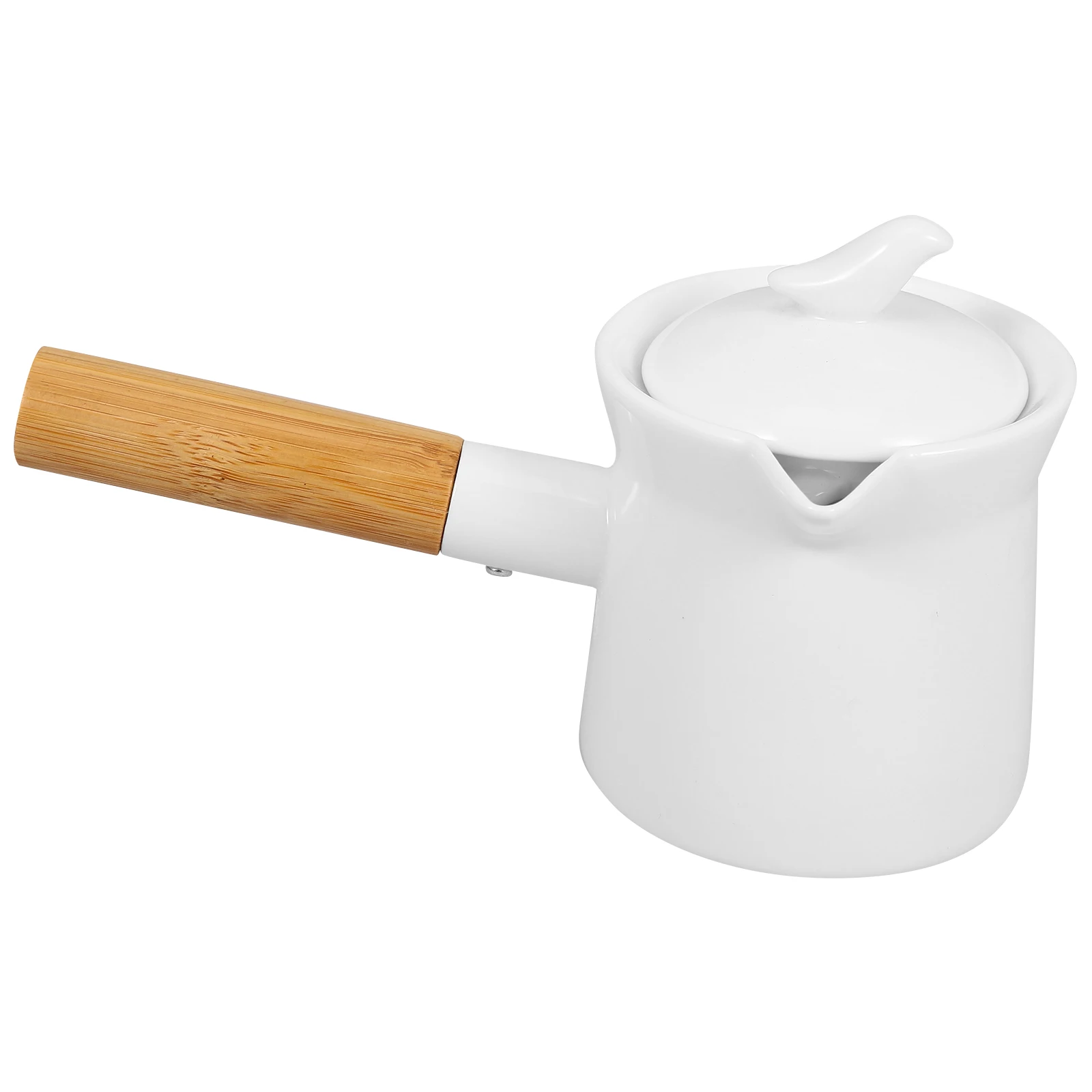 

Ceramic Milk Pot Mini Saucepan Wooden Handle Easy to Clean Use for Heating Sauces Gravies Kitchen Essentials