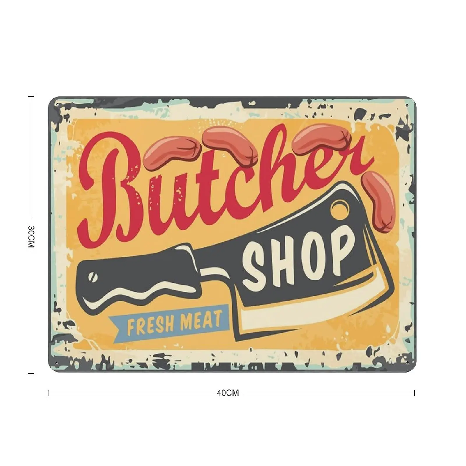 PPFINE Metal Tin Sign Butcher Shop with Cleaver Graphi Vintage Tin Poster Metal Sign Wall Decoration Country Kitchen Home Garage