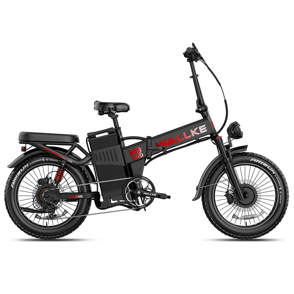 W Wallke H9 AWD Dual Motor Electric Bike for Adults, 48V 40Ah Long Range Ebike, Fast E-Bike, 20"x4" Fat Tire Electric Bicycle, UL2849
