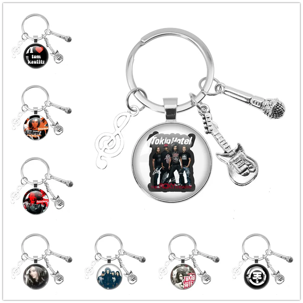 Pop Retro Rock Band Tokio Hotel Bill Kaulitz Band Hot Music Songer Picture Glass Pendant Keychain Jewelry Charm Keyring Fans