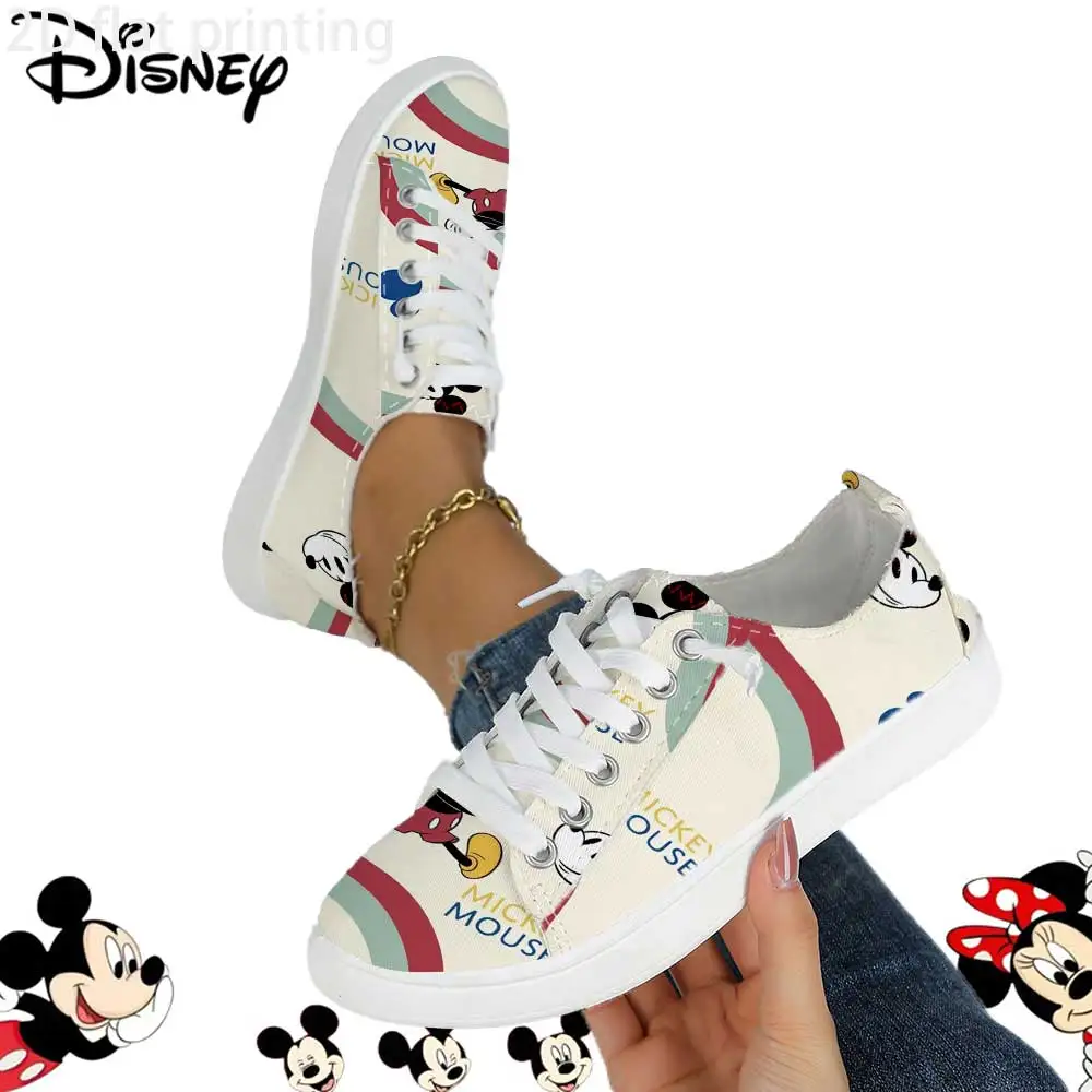 

Officially Licensed Disney Mickey Mouse Low Top Canvas Sneakers – Retro Stripe Print, Breathable Soft Upper Casual Shoes