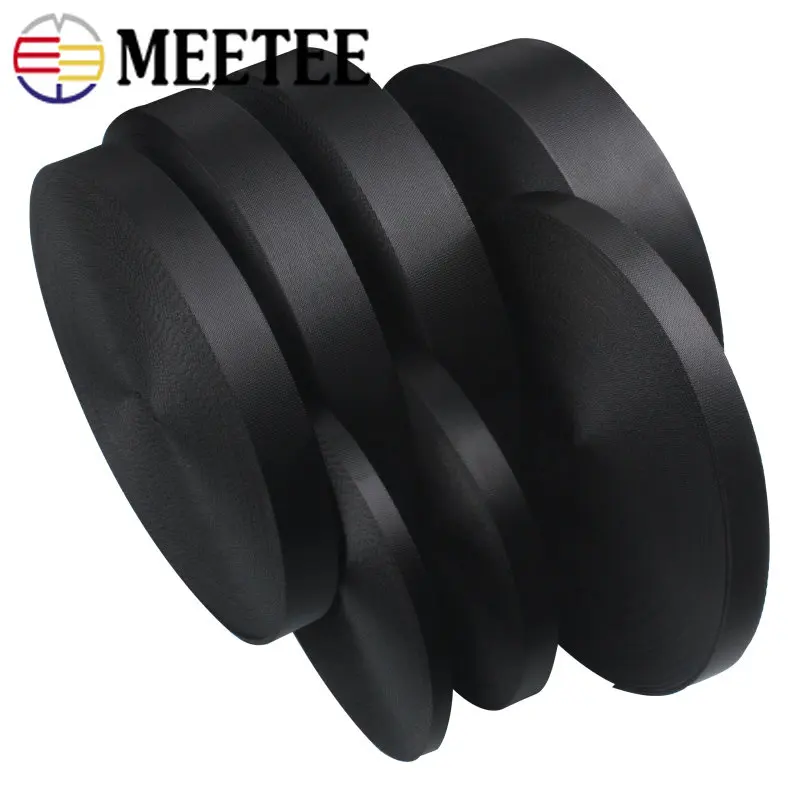 Meetee 4M 10-100mm Black Nylon Webbing Tape Backpack Strap Pet Collar Safety Belt Ribbon Band DIY Bag Clothing Sewing Accessory