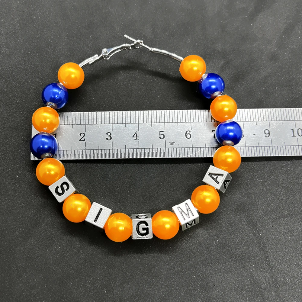 مجوهرات نسائية عصرية صناعة يدوية سيجما غاما RHO مجتمع رسالة لؤلؤ خرزة سلكية أقراط أذن دائرية #2