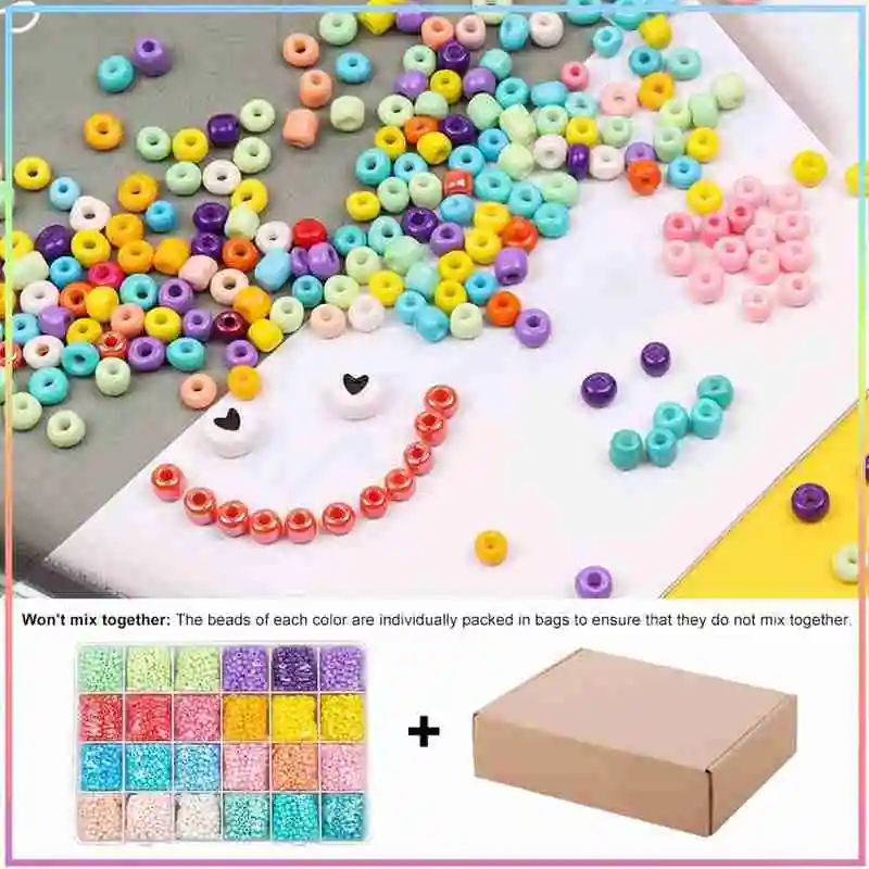 48Grid Glass Rice Beads Kits Colored Round Seed Bead and Alphabet Bead Jewelry Findings Making DIY Beaded Crafts Accessories Set