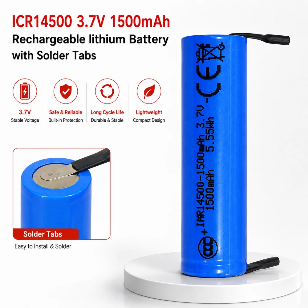 Akumulator litowo-jonowy 14500 1500mAh 3.7V z niklowymi złączkami do elektroniki DIY, latarki, baterii litowej.
