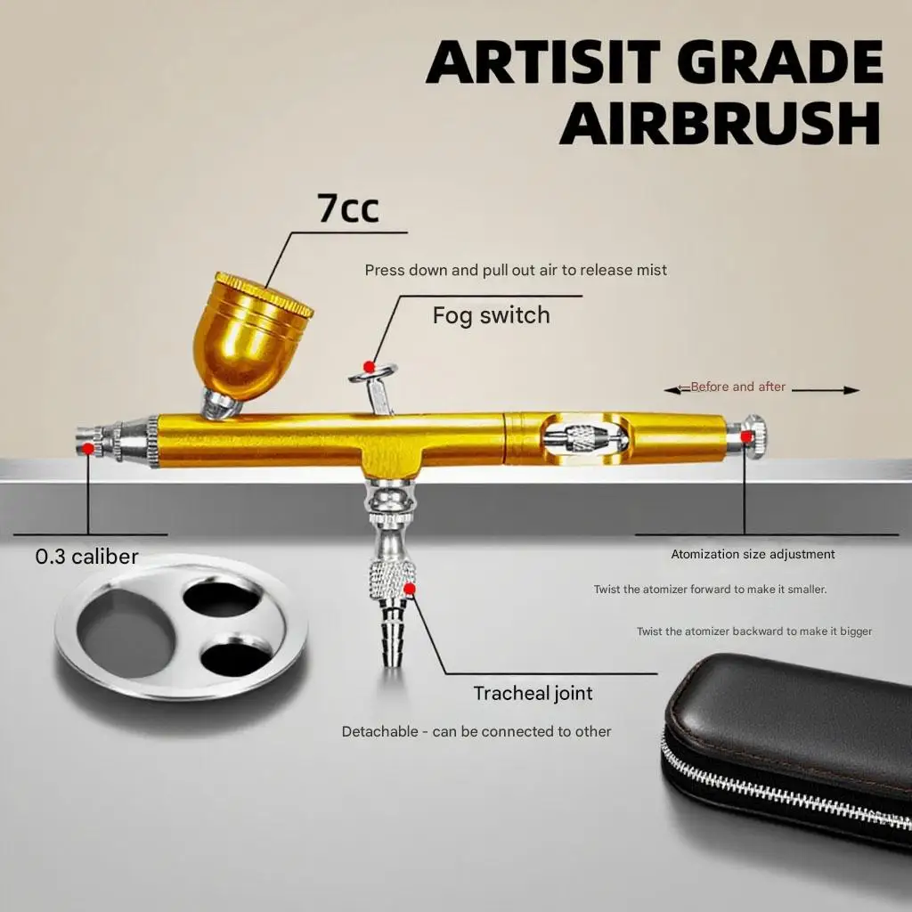 0.3mm Dual Action Airbrush 7cc Fluid Cups Quick Remove Air brush Cap Design Gravity Feed Set for Model Cake Art