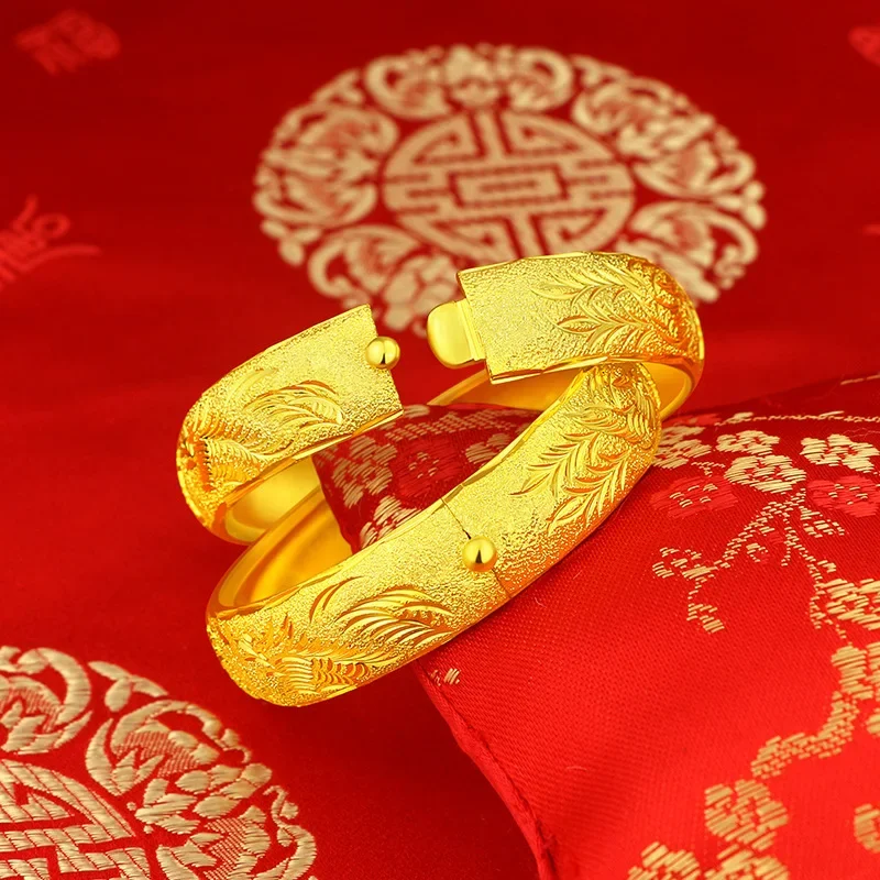 Classical Color 14 K Yellow Gold Bangle for Bridal Opening Bracelet Bangle Valentine\'s Day Wedding Engagement Jewelry Gifts