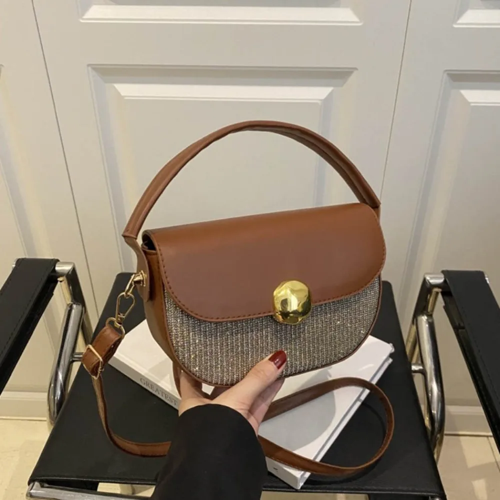 

Fashion Korean Style Sequin Crossbody Bag Half circle Luxury Saddle Bag Pu Adjustable Strap Women Shoulder Bag Female