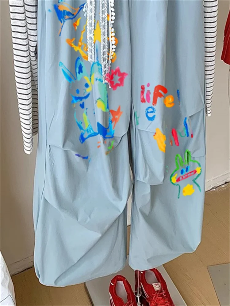 Retro Fre Blauw Kant Splitsen Hoge Taille Casual Broek Mannen Vrouwen Zomer Losse Match Alle Ontwerp Lange Broek Hoge Taille Werkkleding