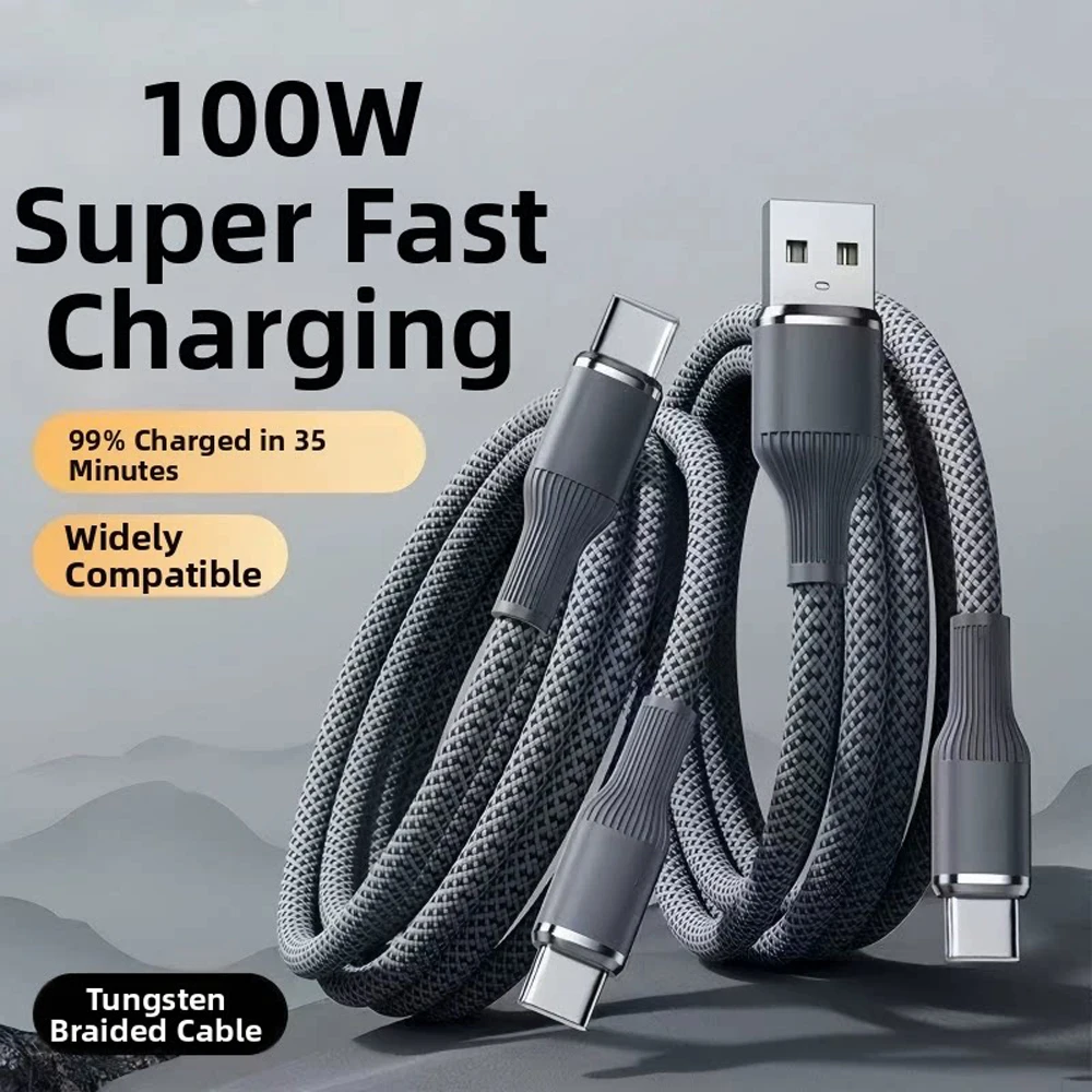

100W USB A To Type C Fast Charging Braided Data Cable For iPhone 16 15 Samsung Xiaomi 15 17 Huawei Quick Charge Phone Cords