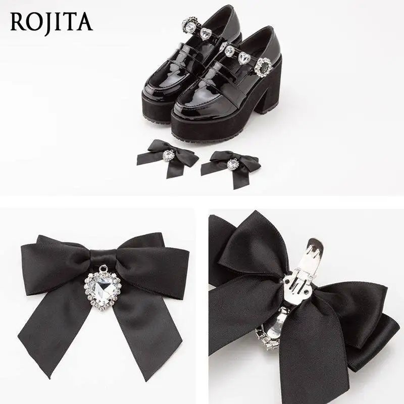 

Sweet Lolita Platform Mary Jane Shoes Feature Double Straps with Rhinestone Heart-shaped Buckles Japanese Style Women Shoes