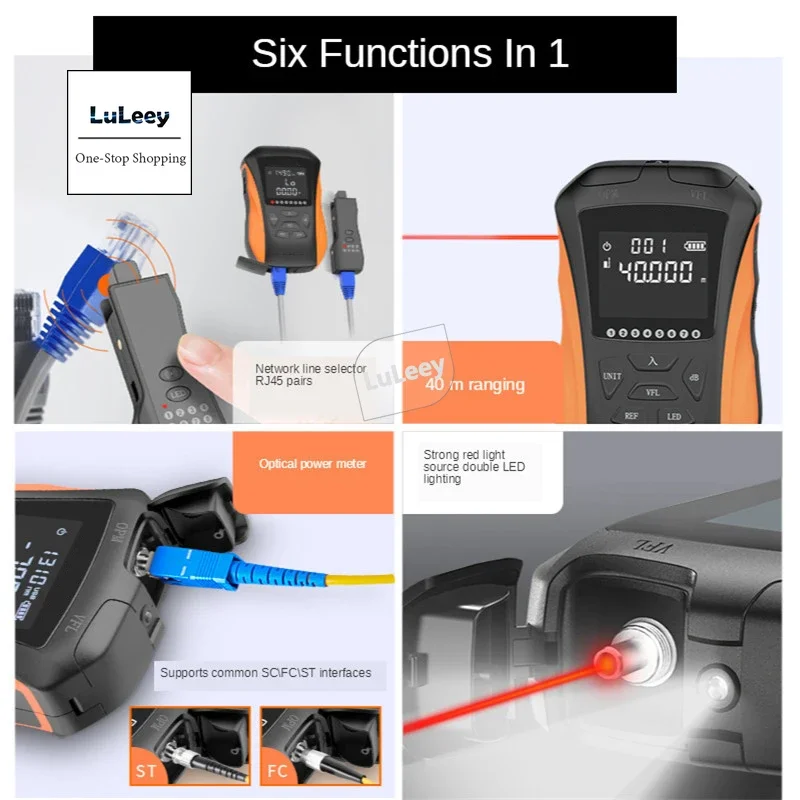 Optical Power Meter 6 In 1 Red Light High-Precision Min 30Km Rechargeable Optical Fiber Optical 15mw Tester Ranging Rangefinder