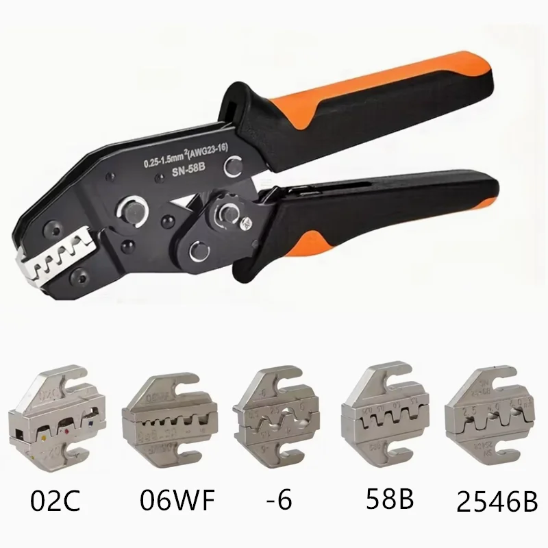 Image of SN58B Crimpzangen-Set: Elektrische Crimpzangen für Kabelverbinder mit Ratschenfunktion und 5 Matrizen – Arbeitserleichternde Zangen