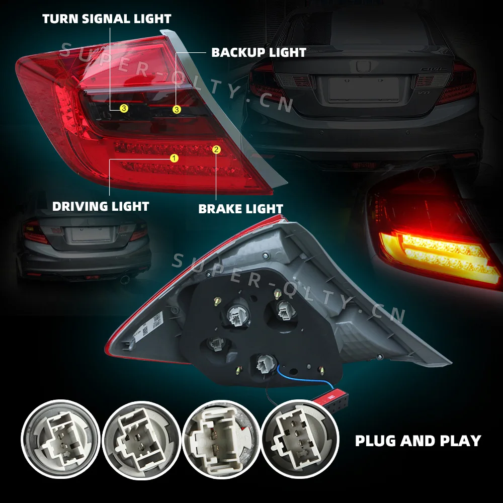 Eagle Eye Car Taillight for Honda Civic 2012-2014 Taillight CIIMO FD2 Lamp 2 PCS Rear Fog Brake Turn Signal FD2 LED Tail Light