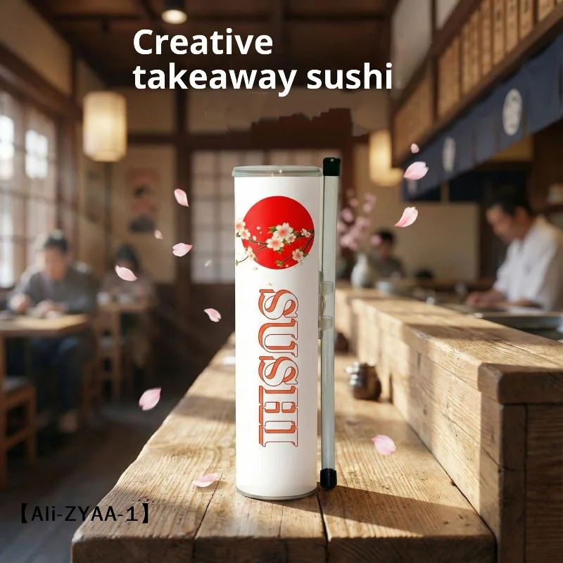 【A】Round Sushi Push Box With Sauce Straw Food Grade Sushi Mold Cone Push Up Paper Bucket Packaging Paper Box Bento Accessories