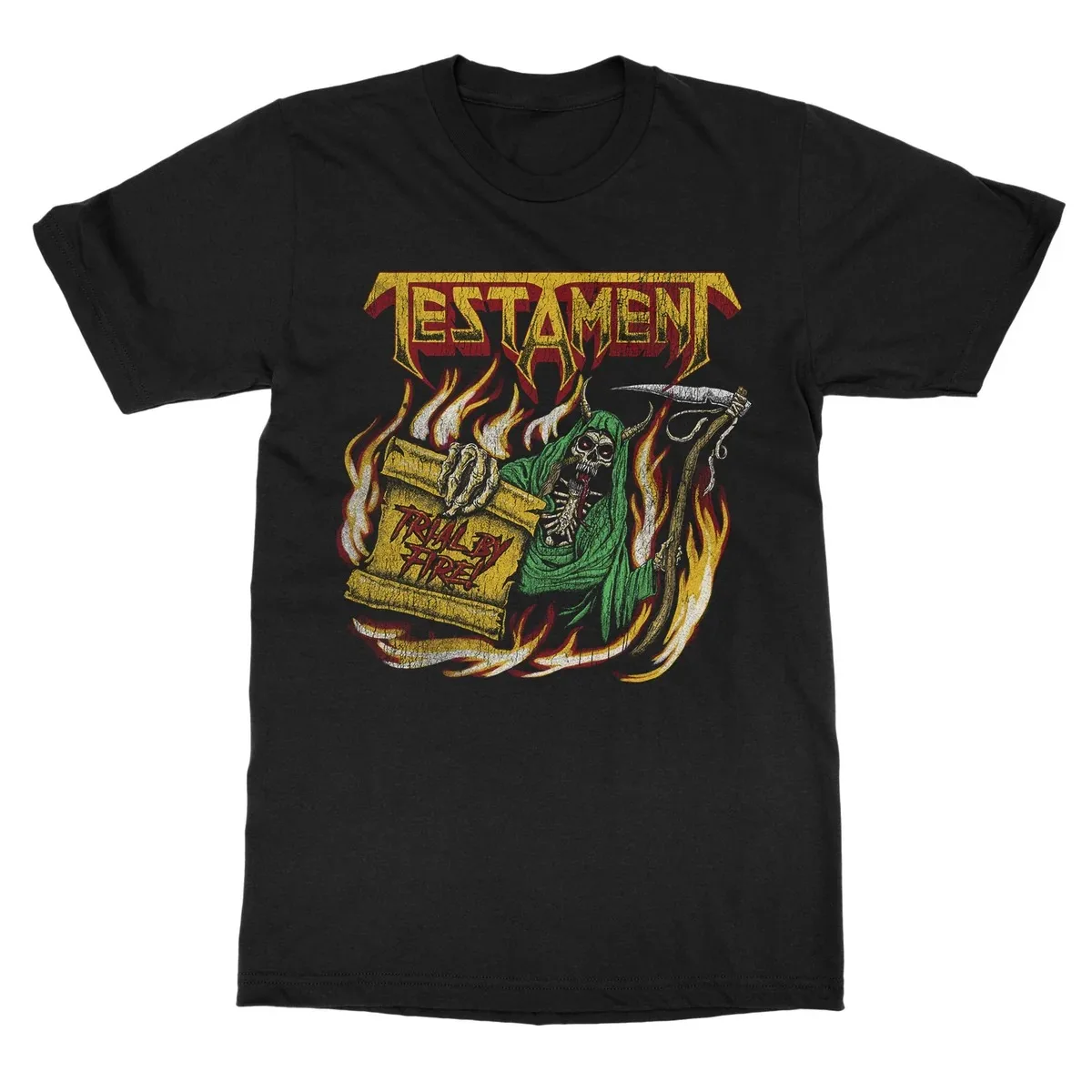 Testament The New Order Sci Fi Dark Metal Themed Print T Shirt, Stylized Tentacle Earth Drawing and Glowing Eye Band Portrait