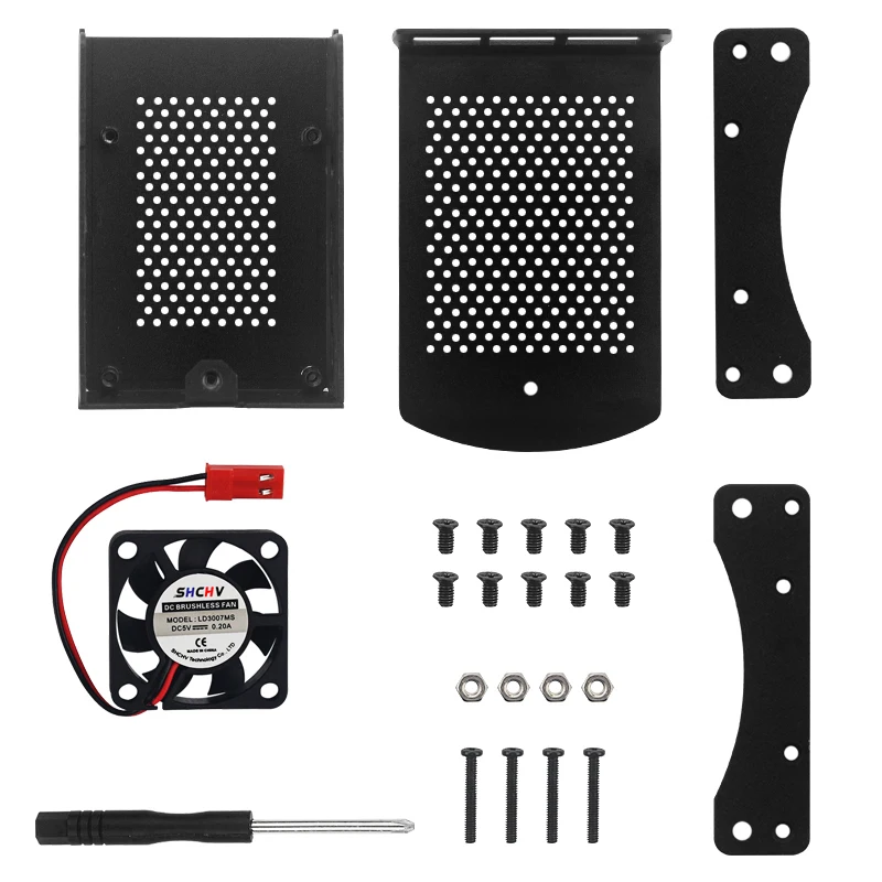 Raspberry Pi 4 Fall Aluminium Legierung Box Metall Shell Schwarz/Grün Hängen Halterung mit Lüfter für Raspberry Pi 4 modell B