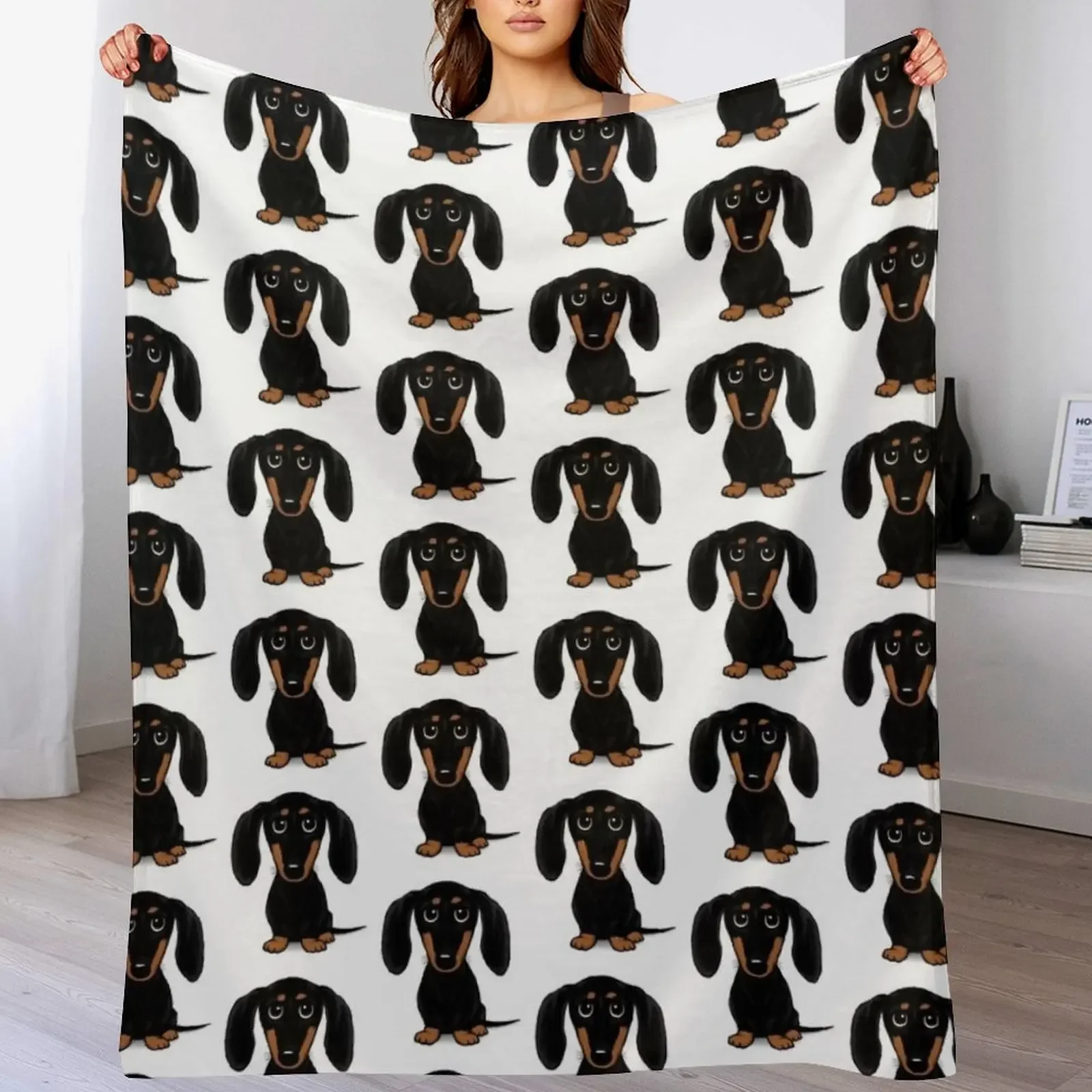 

Cute Black and Tan Smooth Coated Dachshund Cartoon Dog Throw Blanket Cute Blankets Sofas Of Decoration Blankets