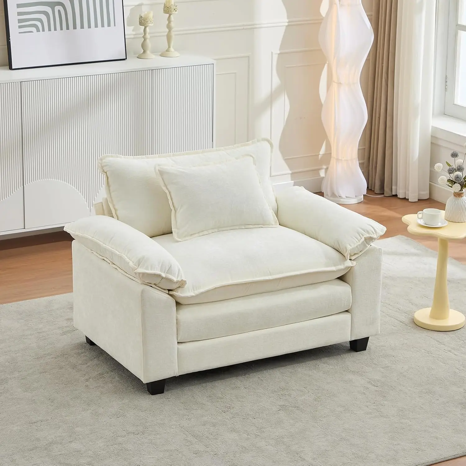 

53" Modular Sectional Sofa, Chenille Sectional Couch Comfy Upholstered Single Seater Sofa with Lumbar Pillow, Deep Seat Cloud Co