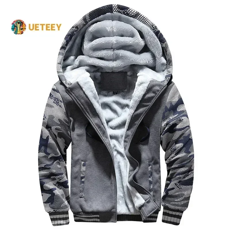 Winter Men Sweatshirts Fleece Thickened Warm Camouflage Cardigan Sweater Male Casual Hooded Jackets Men\'s Outdoor Sportswear