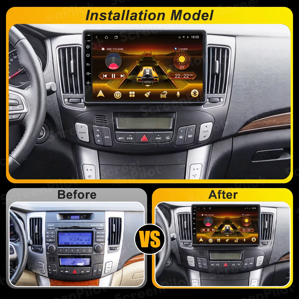 Android 16 For Hyundai Sonata NF 2008 - 2010 Car Radio Stereo Head Unit Multimedia Video Player GPS Navigation 2K QLED 9/10 Inch