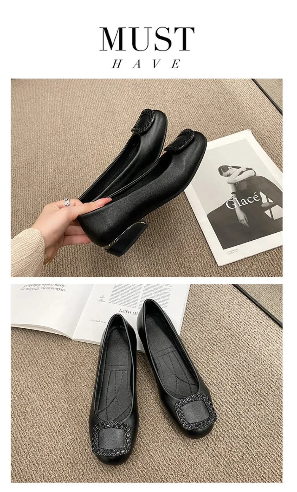 Weiche Lederschuhe mit weicher Sohle aus Kuhsehnen, Frühling/Herbst, Damenlederschuhe, festliche Damenschuhe für Sommer, Hochzeit, Bankett, Muttertag – Detail 9